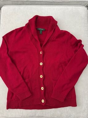 Lauren Ralph Lauren Red Button Cardigan